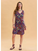 V Neck Button Detail Sleeveless Purple Bohemian Dress 4579